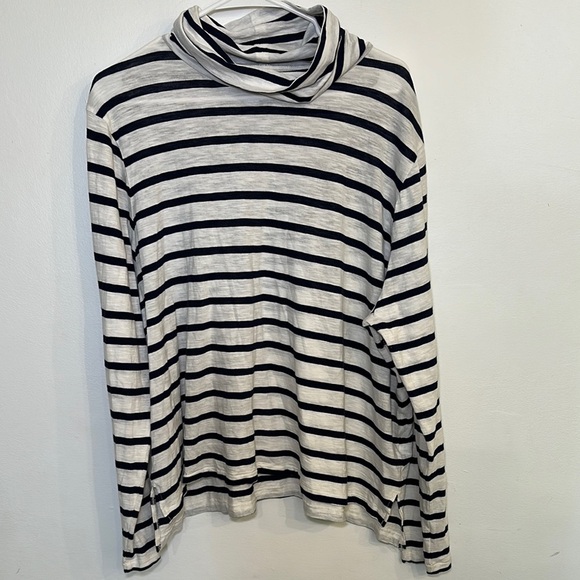 Madewell Whisper Cotton Turtleneck Striped Black White Size 3X - Picture 1 of 5